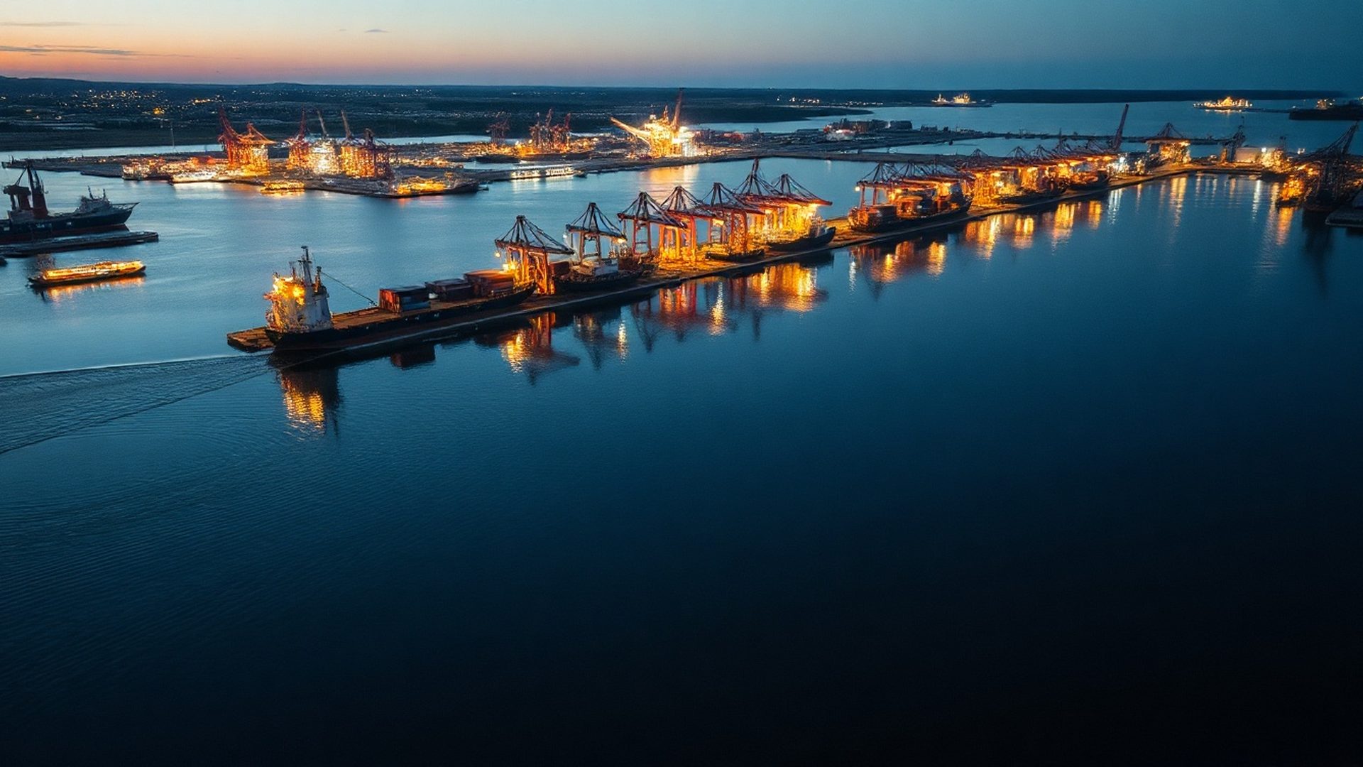 Halifax Harbour container terminal at dusk