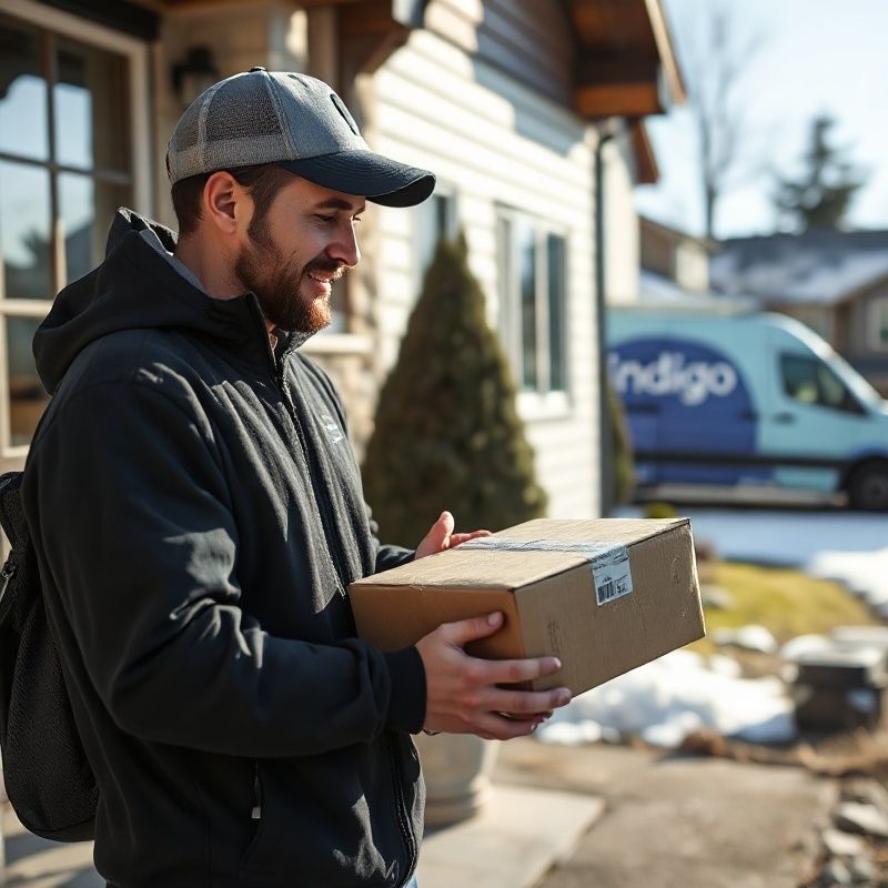 Delivery driver scanning a parcel outside a Halifax residential home